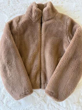 Lucky Brand Cozy Plush Teddy Jacket in Light Brown